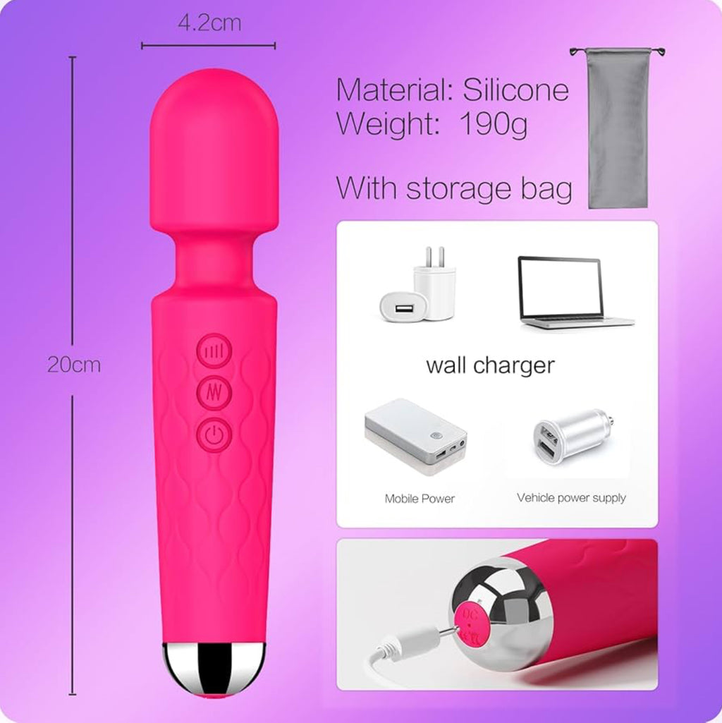 Sex toy, Vibrator Wand,Adult Sex Toy Wand, G Spot Dildo, Clit Vibrator, Sex Vibrators,Clitoris Stimulation,with 8 Speeds & 20 Patterns,Fully Waterproof,Vibrating Wand for her Pleasure (Rose Red)