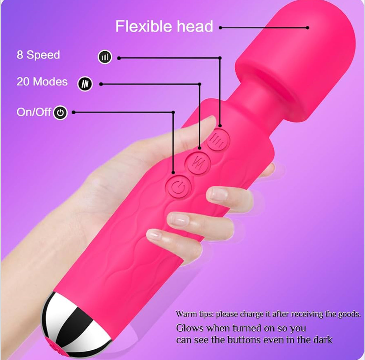 Sex toy, Vibrator Wand,Adult Sex Toy Wand, G Spot Dildo, Clit Vibrator, Sex Vibrators,Clitoris Stimulation,with 8 Speeds & 20 Patterns,Fully Waterproof,Vibrating Wand for her Pleasure (Rose Red)